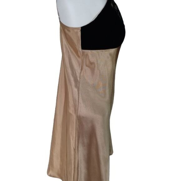 MORGAN TAYLOR INTIMATES WOMENS SMALL SATIN NIGHT SLIP GOLD BLACK VELVET - Picture 2 of 11